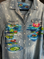 Hand painted Waterlily denim button down