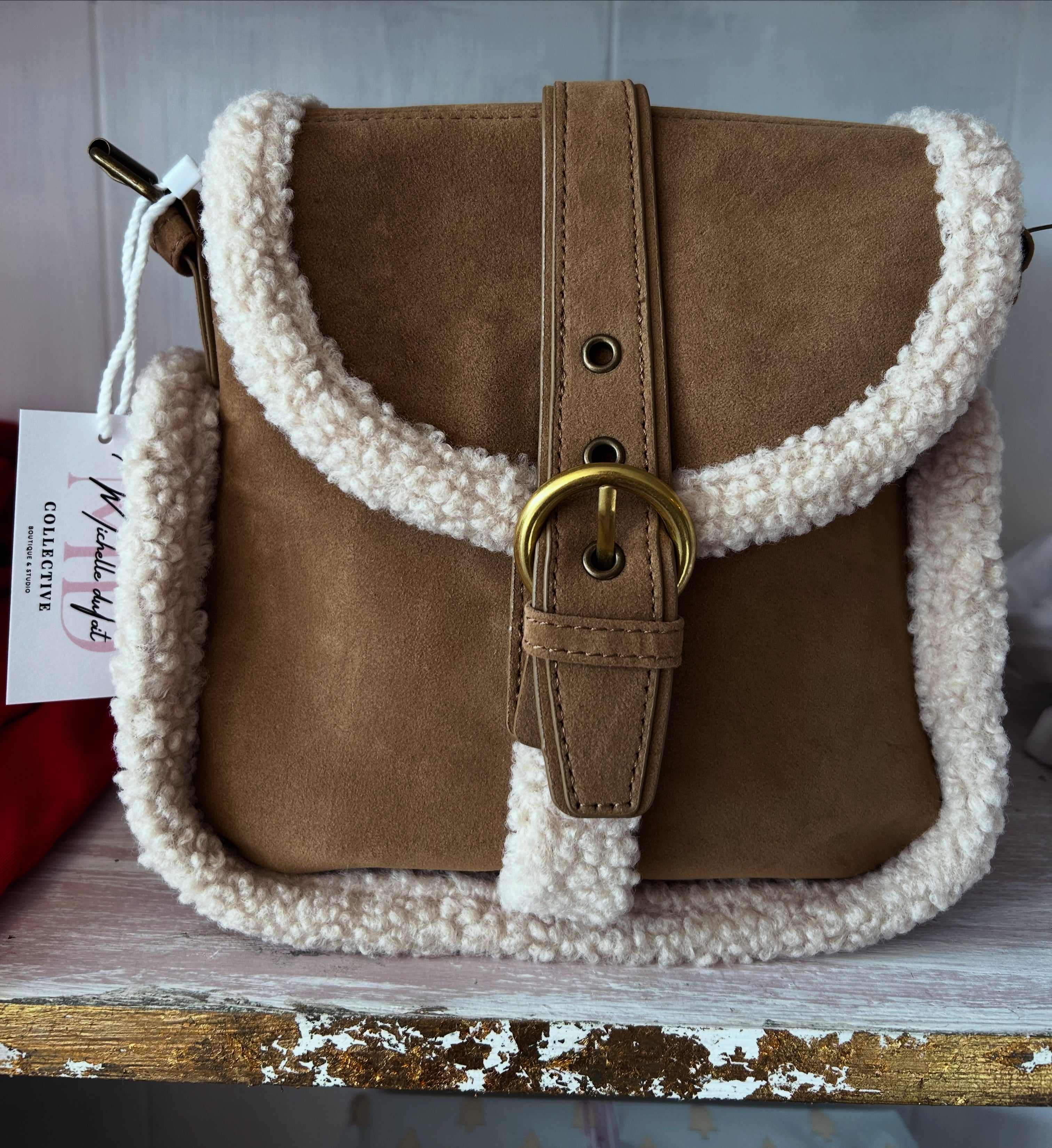 Camel Sherpa purse with strap