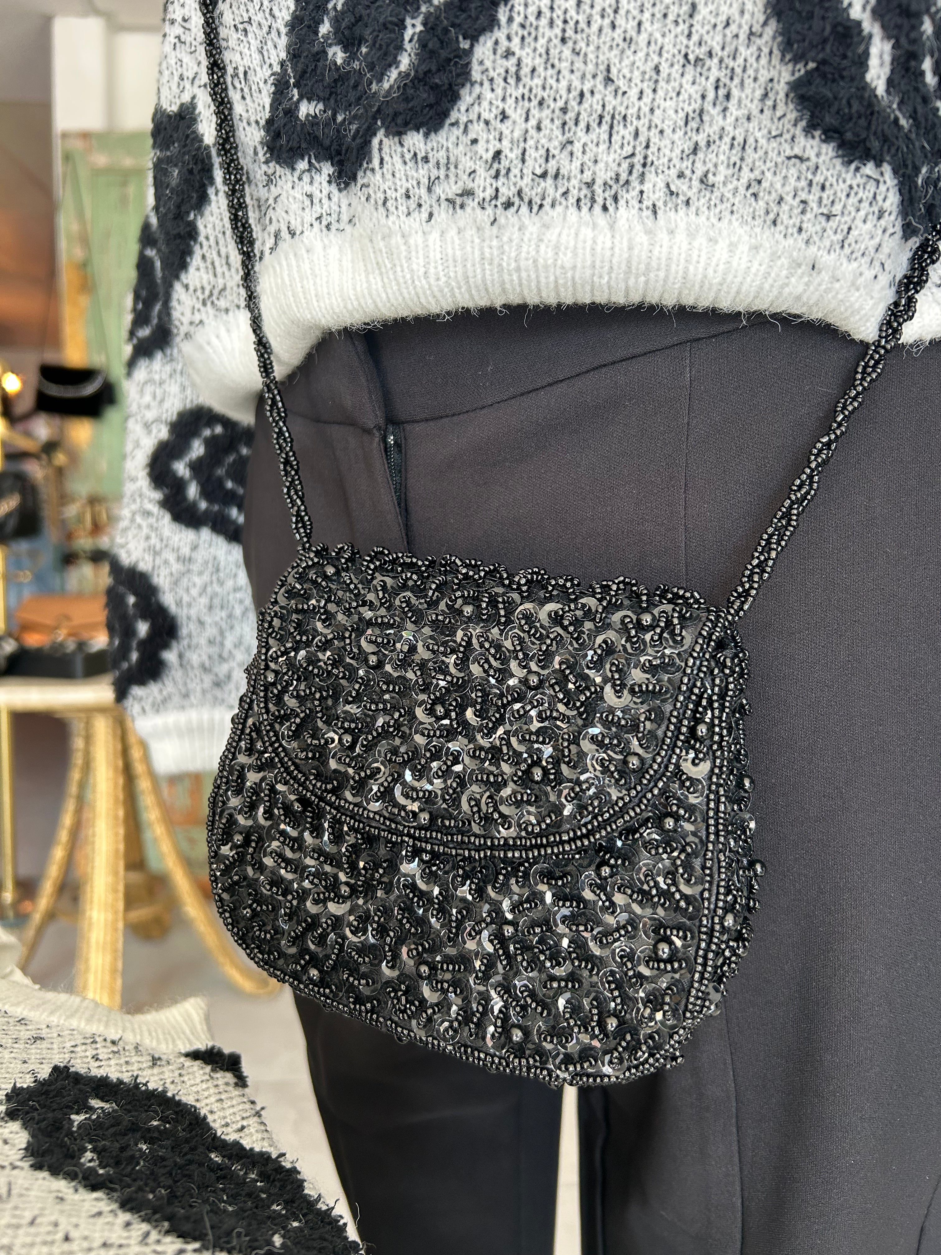 Mini black beaded purse