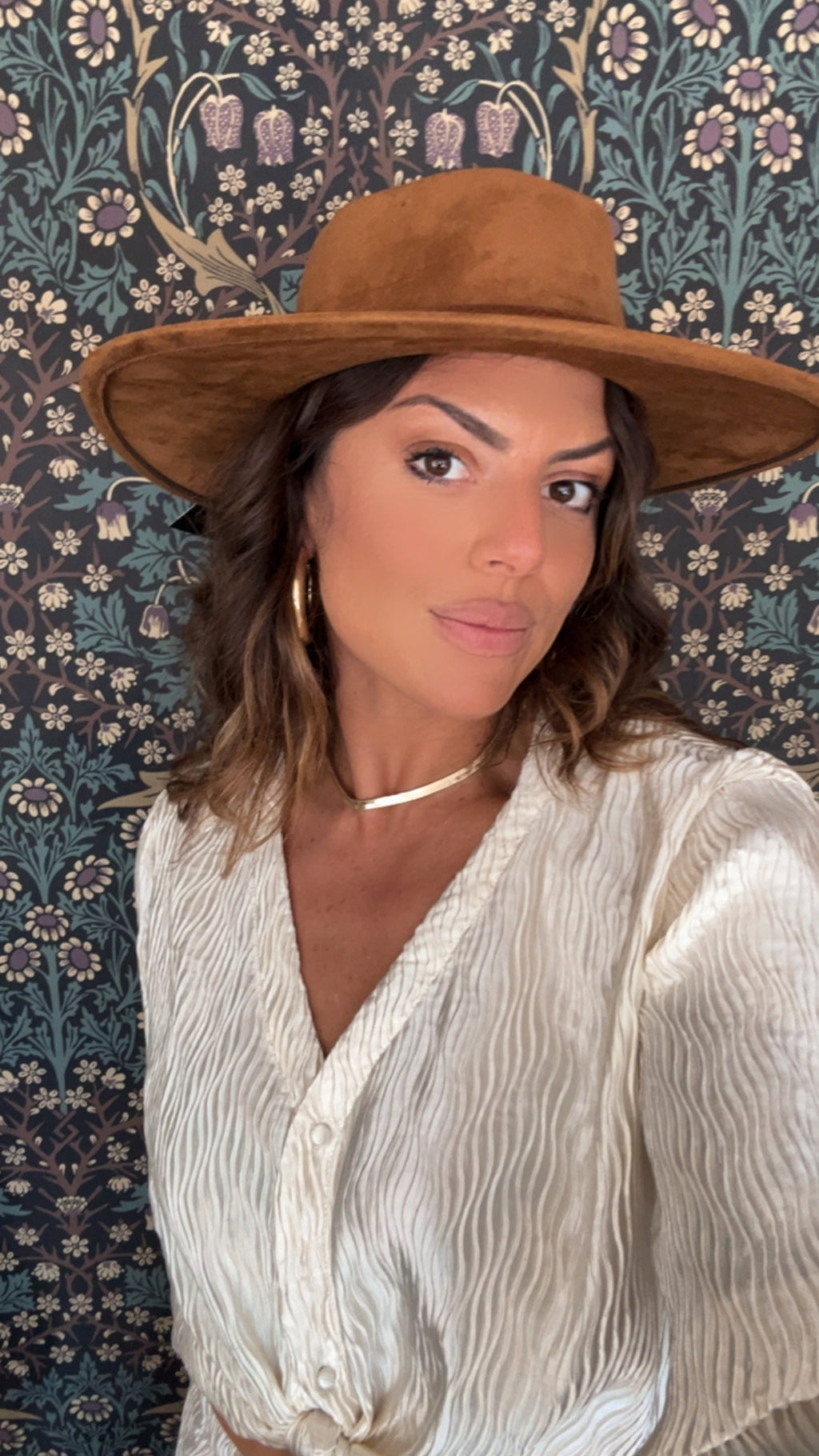 Brown suede wide brim fedora
