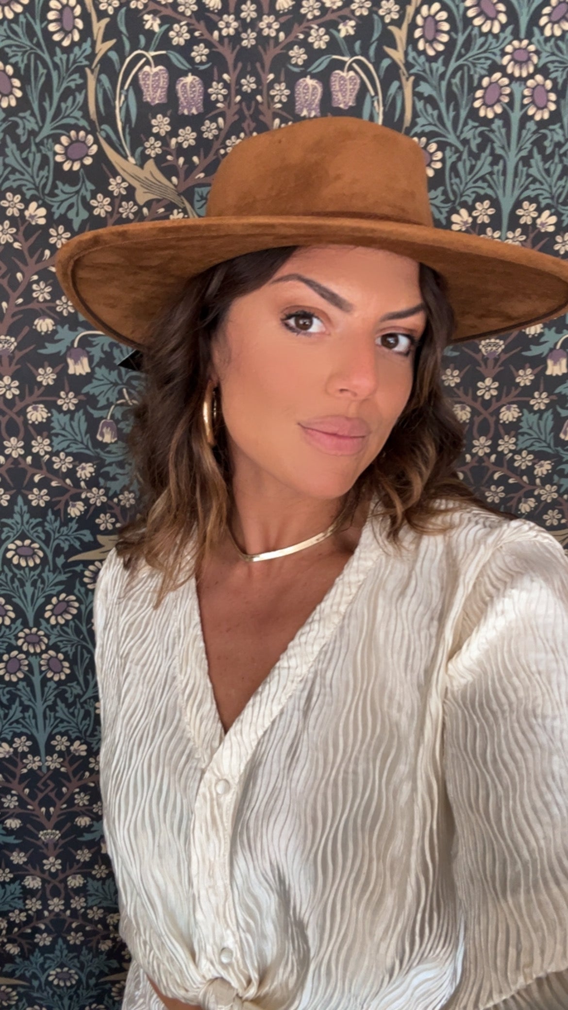 Brown suede wide brim fedora