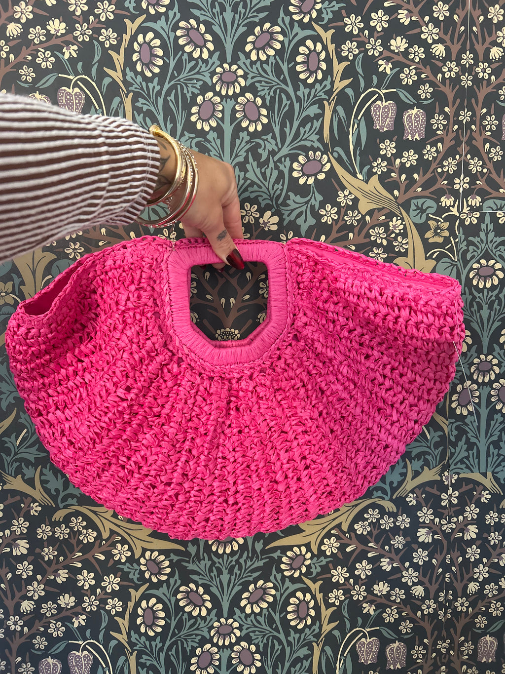 Hot pink weaved handbag