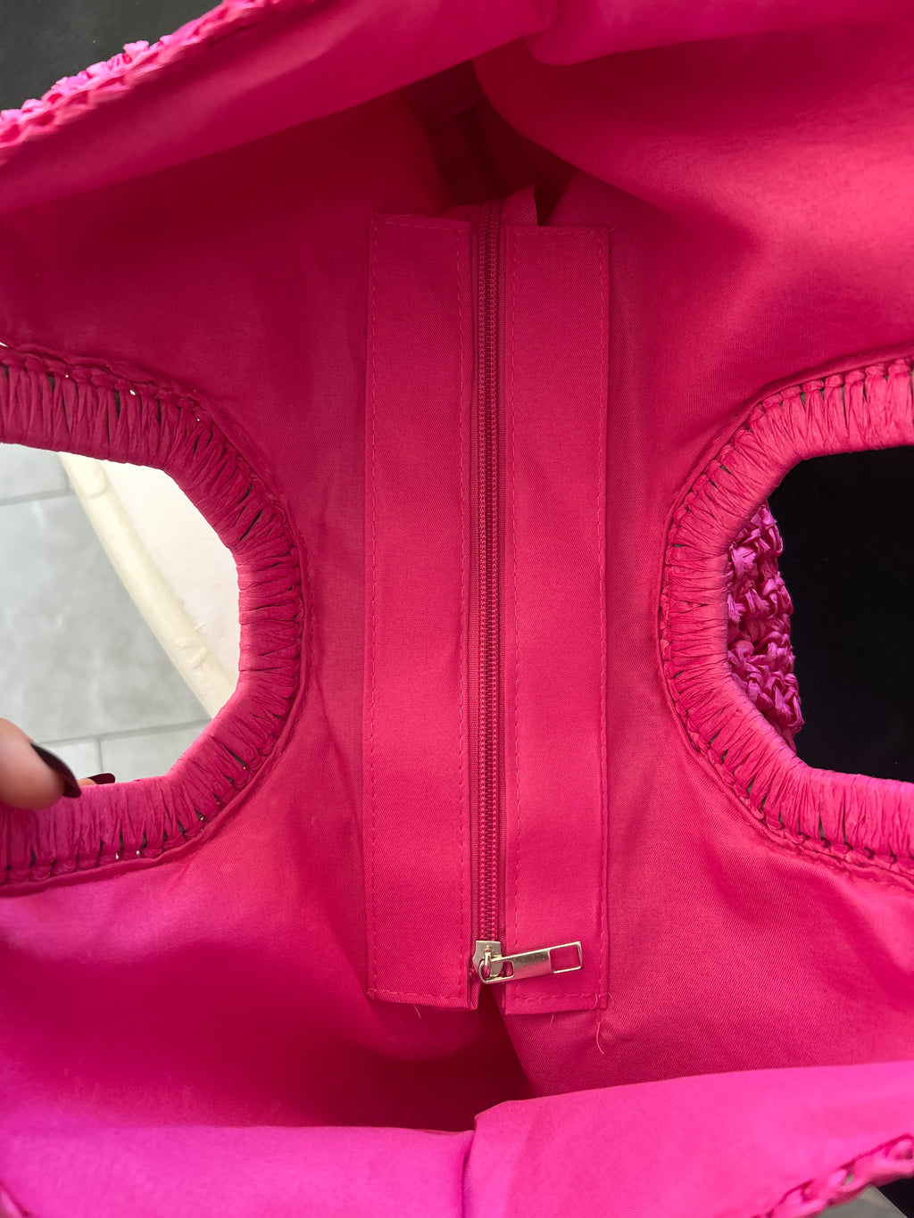 Hot pink weaved handbag