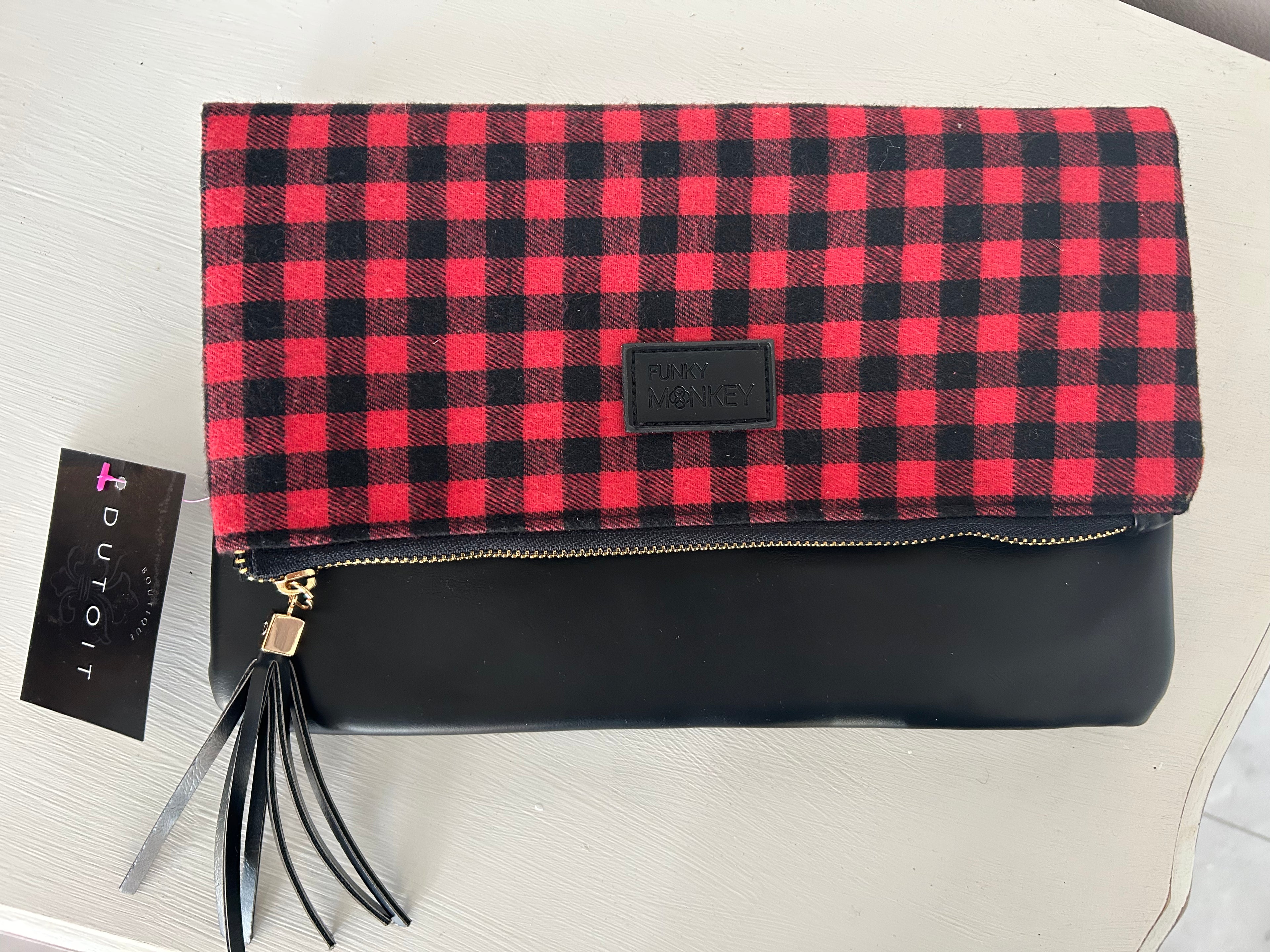 Red checkered clutch