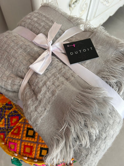Waffle knit grey throw