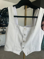 Cropped denim vest white