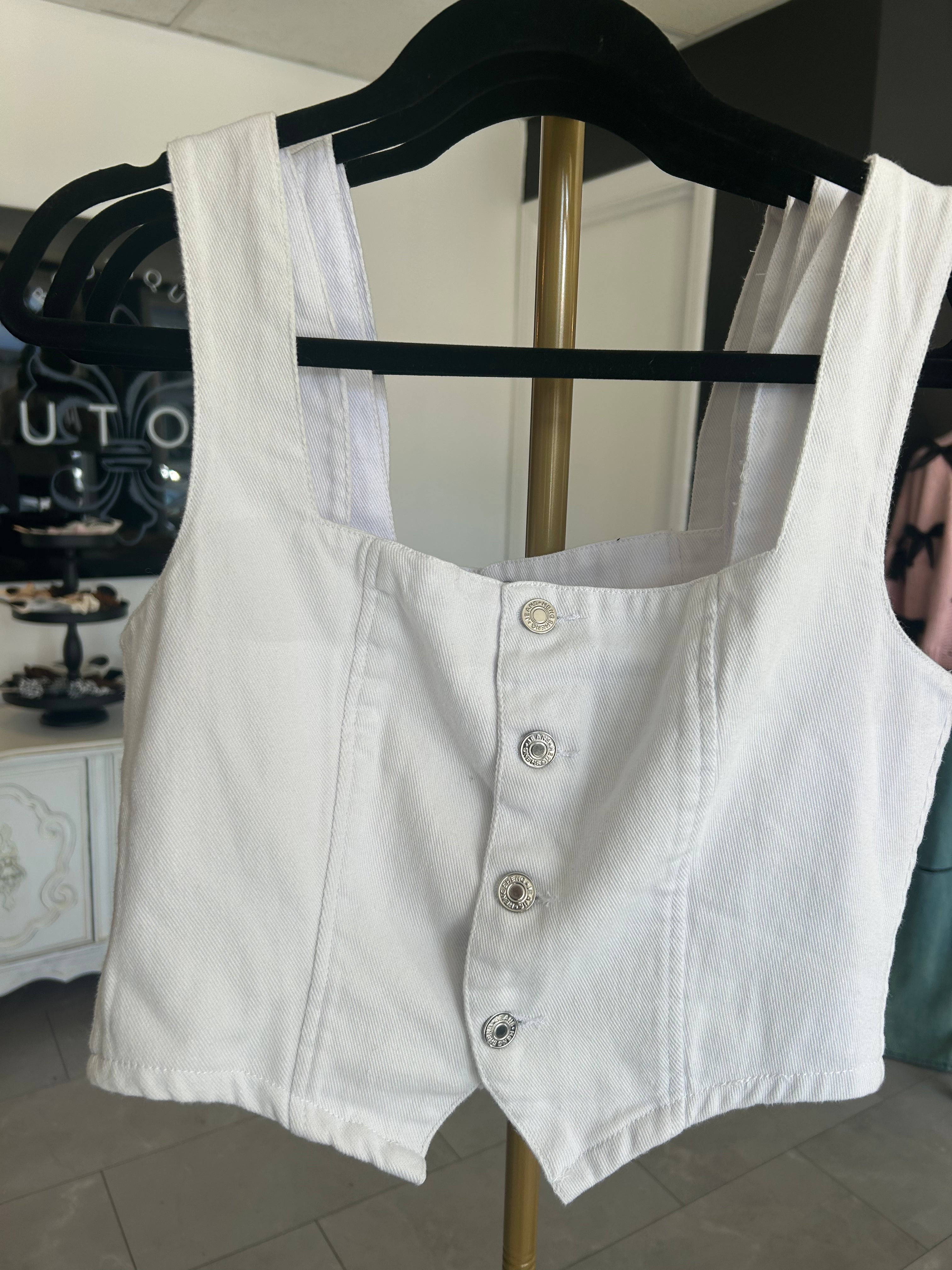 Cropped denim vest white