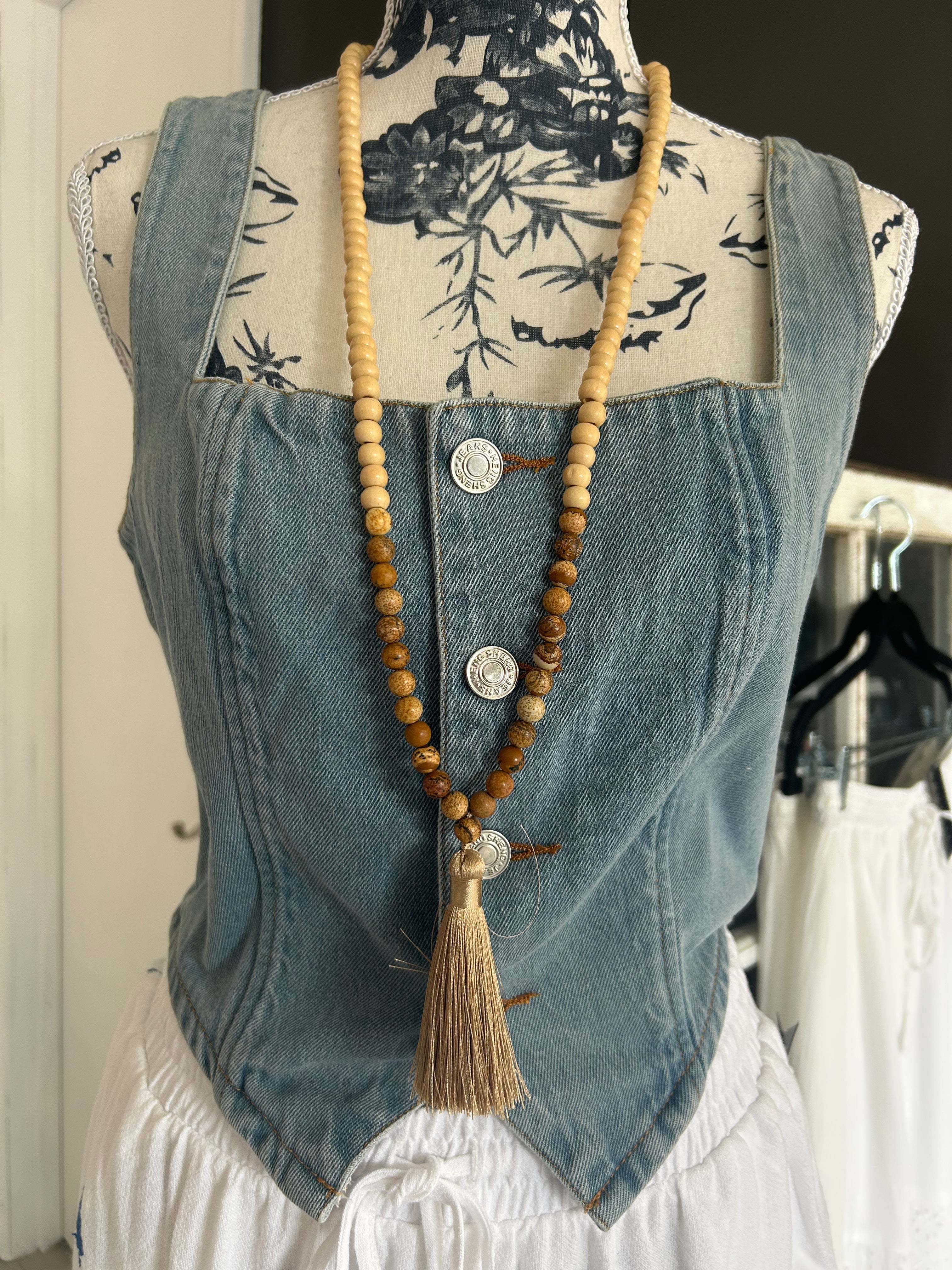 Cream & brown beaded tassle